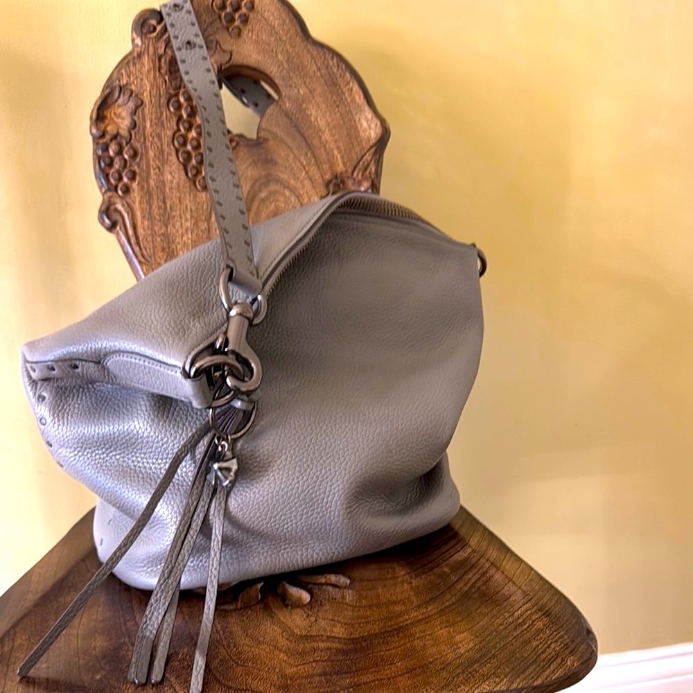 Coach Gray Leather Shoulder Bag with Spacious Design